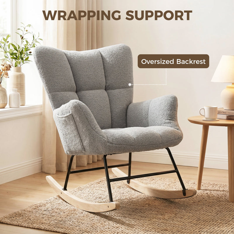 Rocking Chair for Relaxing with Soft Teddy Fleece and Supportive Foam