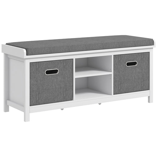 Cushioned Shoe Storage Bench with Hidden Compartment Ideal for Hallways White Grey