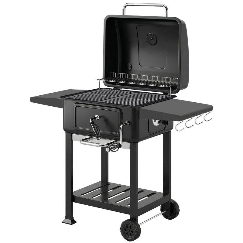 Charcoal BBQ Grill with Large Cooking Area and Easy Heat Control for Garden Gatherings Black