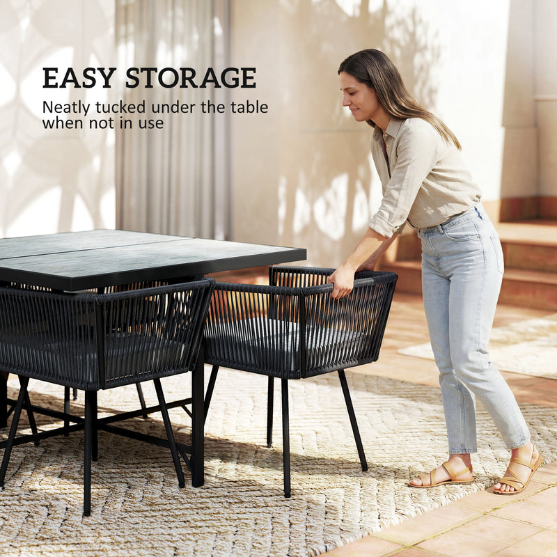 4 Seater Rattan Patio Dining Set with Cushions and Easy Clean Table Light, Grey