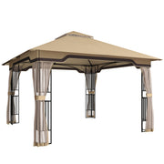 3.3 x 3.3m Metal Garden Gazebo with Mesh Sides for Shade and Insect Protection, Khaki Outsunny