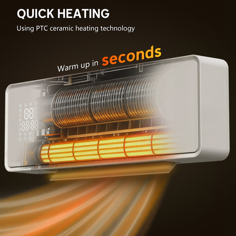 2000W Wall Mounted Ceramic Electric Heater with Thermostat for Home Use White