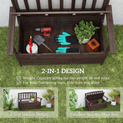 2 Seater Wooden Garden Storage Bench with Armrests - Durable Fir Wood Construction Outsunny