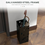 Steel Umbrella Stand with Removable Drip Tray and Hooks for Hallway Storage, Black