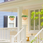 Set of 2 Artificial Hanging Flower Baskets with Pinecones for Home or Office Decor, Green