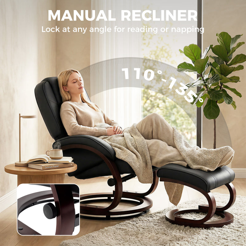 Recliner Chair with Footstool for Relaxing at Home Easy Clean PU Leather Black Homcom