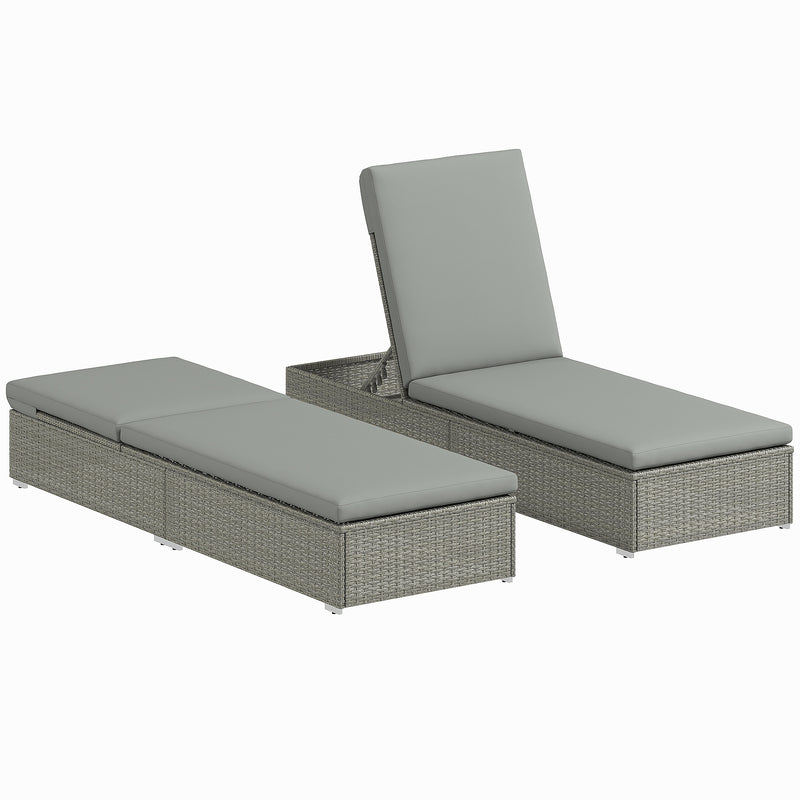 Rattan Sun Lounger with Adjustable Backrest and Padded Seat for Garden Relaxation, Light Grey Outsunny