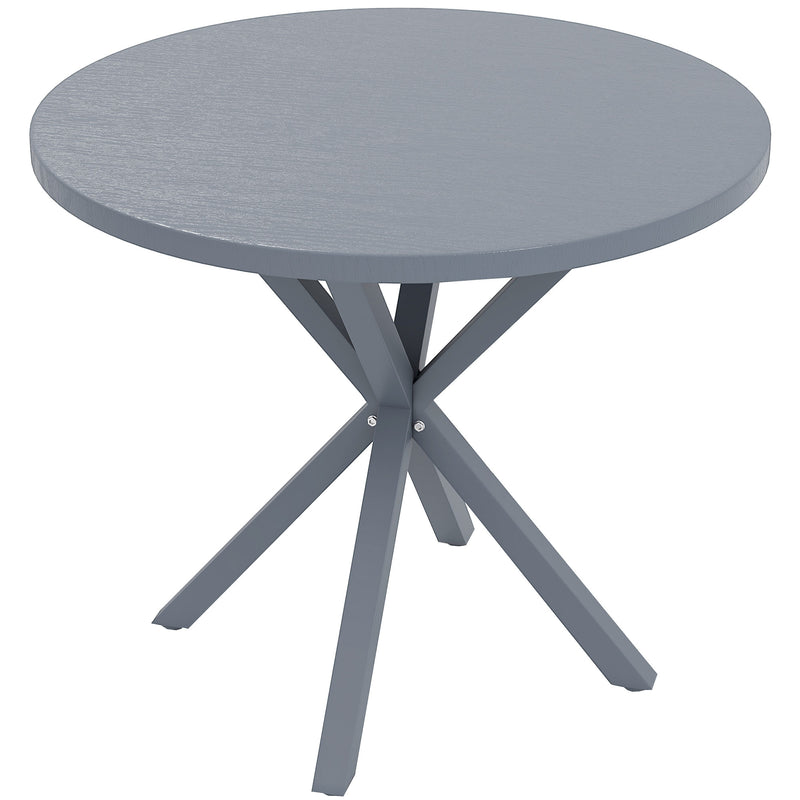 Dark Grey Round Outdoor Garden Table with Wood Effect Top 85cm Steel Frame by Outsunny