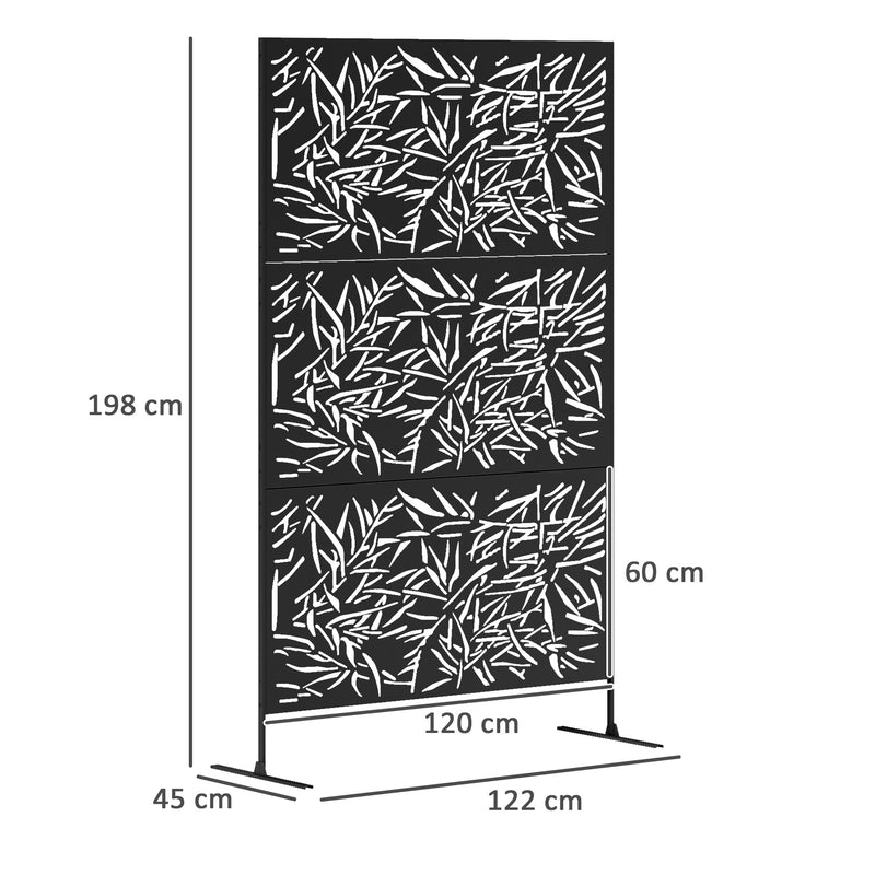 Black Metal Garden Privacy Screen Freestanding 6.5FT Bamboo Design by Outsunny