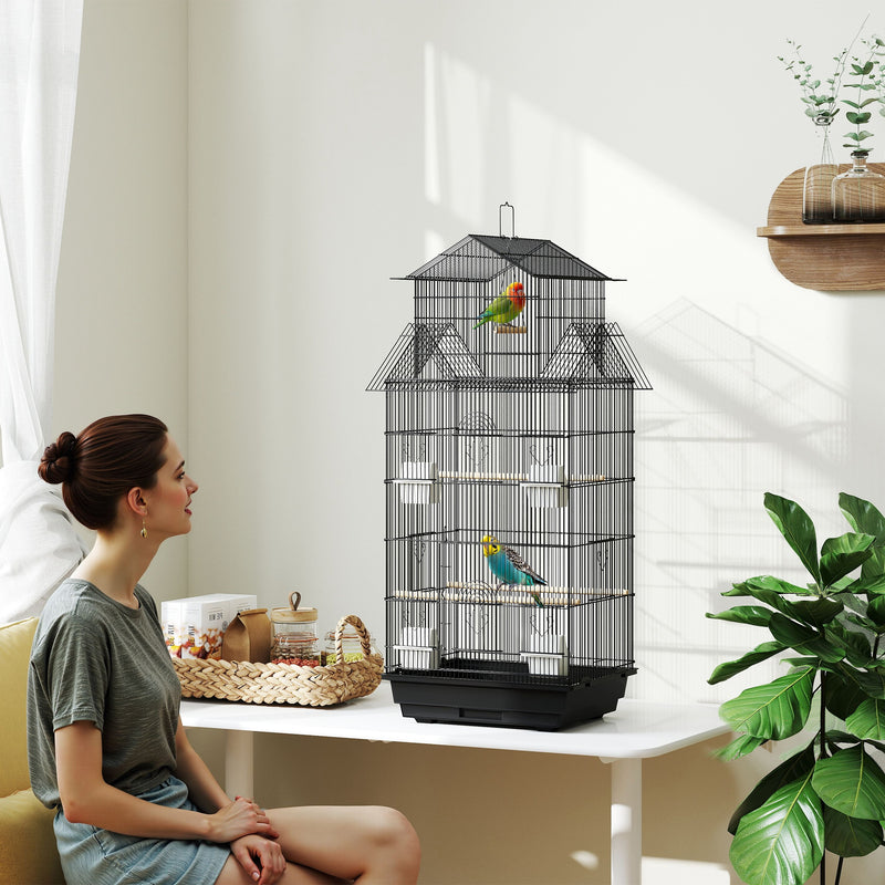 Metal Bird Cage with Swing Perch Food Tray and Handle for Finches and Canaries by PawHut