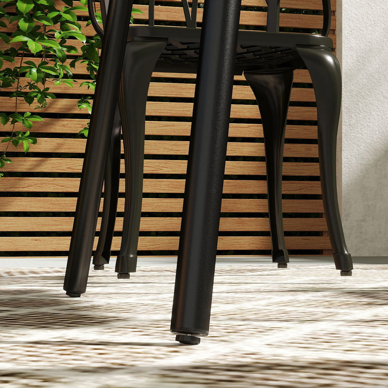 Black Square Garden Table for 4 with Slat Top and Steel Frame 80cm by Outsunny