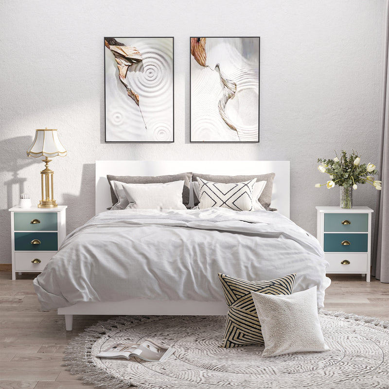 Set of 2 Bedside Tables with 3 Drawers Ideal for Bedroom or Living Room Grey and Blue AOSOM