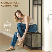 5 in 1 Industrial Hallway Coat Rack With Bench Shoe Storage And Hooks, Grey Black