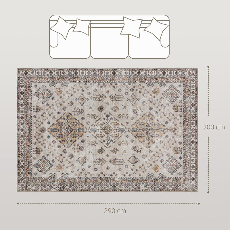Large Washable Vintage Area Rug Non Slip Flannel Carpet for Living Room or Bedroom Beige