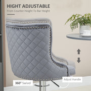 Set of 2 Adjustable Swivel Bar Stools with Tufted Back and Footrest for Home Bar Grey