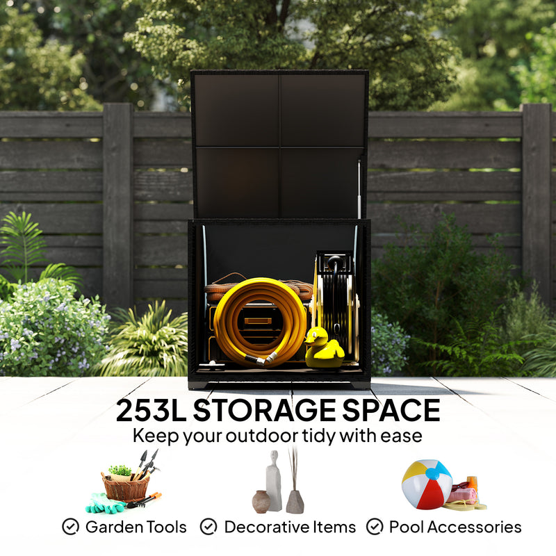 253L PE Rattan Garden Storage Box with Waterproof Liner for Garden Tools and Cushions Outsunny