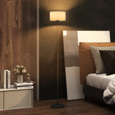Modern Black Floor Lamp with Double Layer Shade and Foot Switch for Living Room