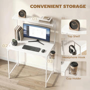 Computer Desk with Shelves and Cup Holder for Small Spaces White AOSOM