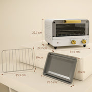 White 12L Mini Toaster Oven With Adjustable Timer and Glass Door For Small Kitchens