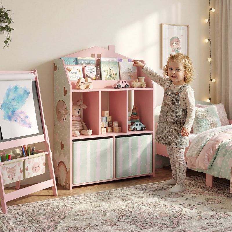 Kids Toy Storage Shelf with Book Display and Drawers for Easy Organisation Pink AOSOM