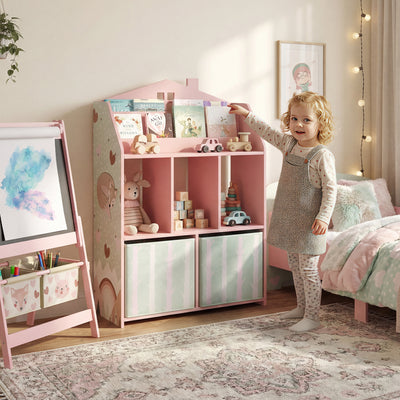 Kids Toy Storage Shelf with Book Display and Drawers for Easy Organisation Pink AOSOM