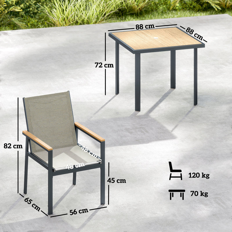 Garden Dining Set for 4 with Comfortable Chairs and Easy Clean Tabletop Teak Outsunny