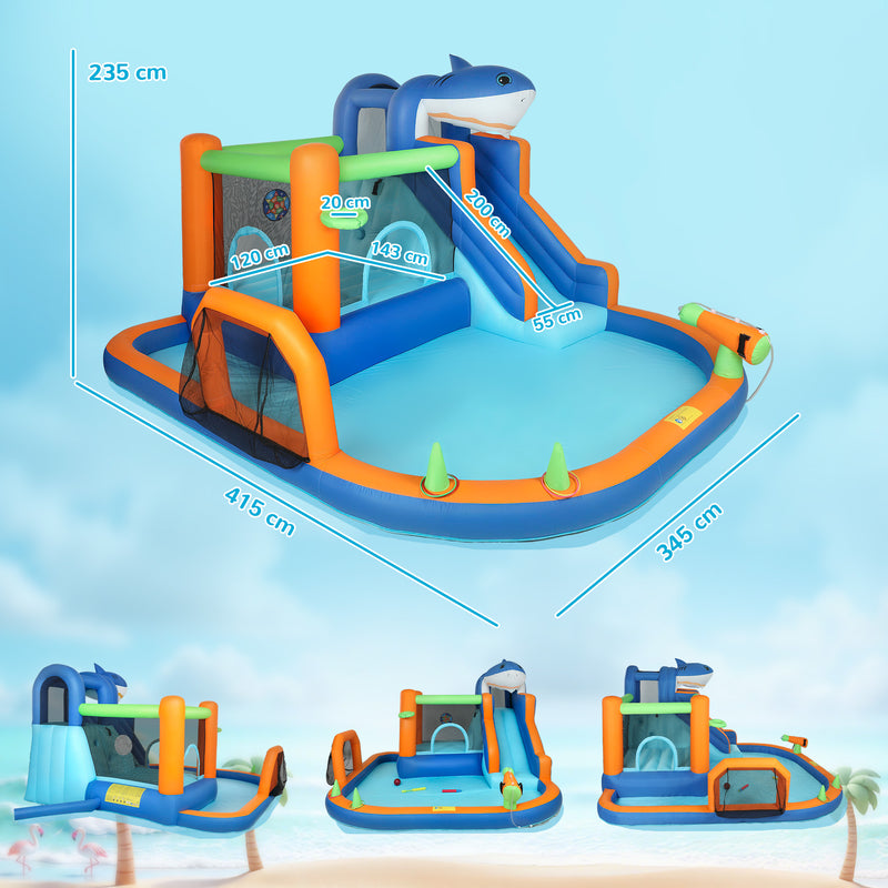 Kids Inflatable Bouncy Castle with Water Slide and Ball Pit for Garden Play Blue Orange AOSOM