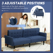 Dark Blue 3 Seater Linen Feel Sofa Bed with Storage and Cupholders by HOMCOM