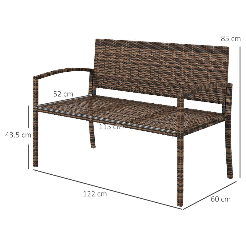 Garden Bench for Two with High Back and Armrests Weather Resistant Rattan Brown Outsunny