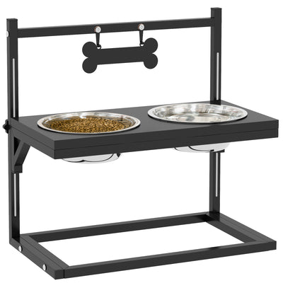 Adjustable Raised Dog Bowls with Stand for All Breeds Promotes Healthy Eating, Black