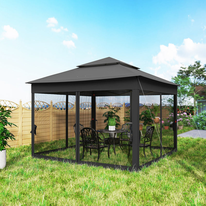 Pop Up Garden Gazebo with Netted Curtains for Shade and Insect Protection Black Outsunny