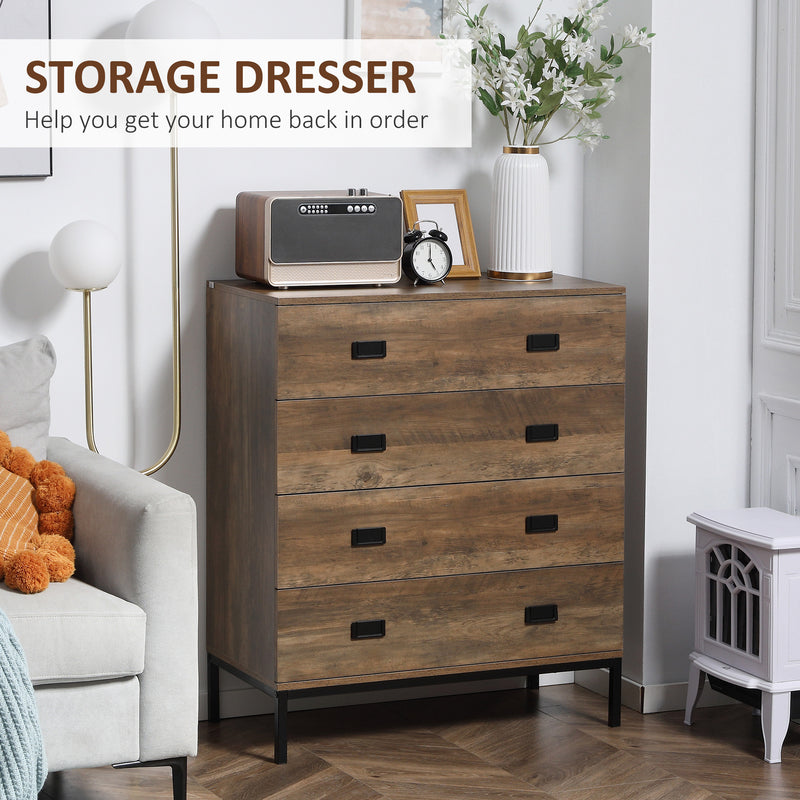 4 Drawer Storage Chest with Sturdy Metal Frame for Bedroom or Lounge Organisation Brown