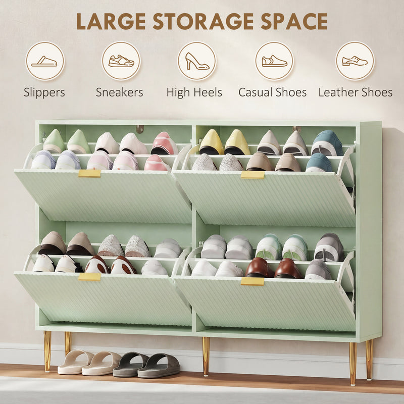 Shoe Cabinet for Hallway Organisation with 4 Flip Drawers and Adjustable Shelves Light Green