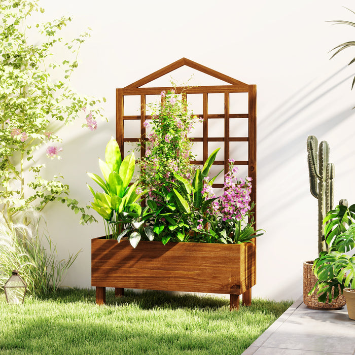 Brown Wooden Garden Planter with Trellis for Climbing Plants 90x43x150cm by Outsunny