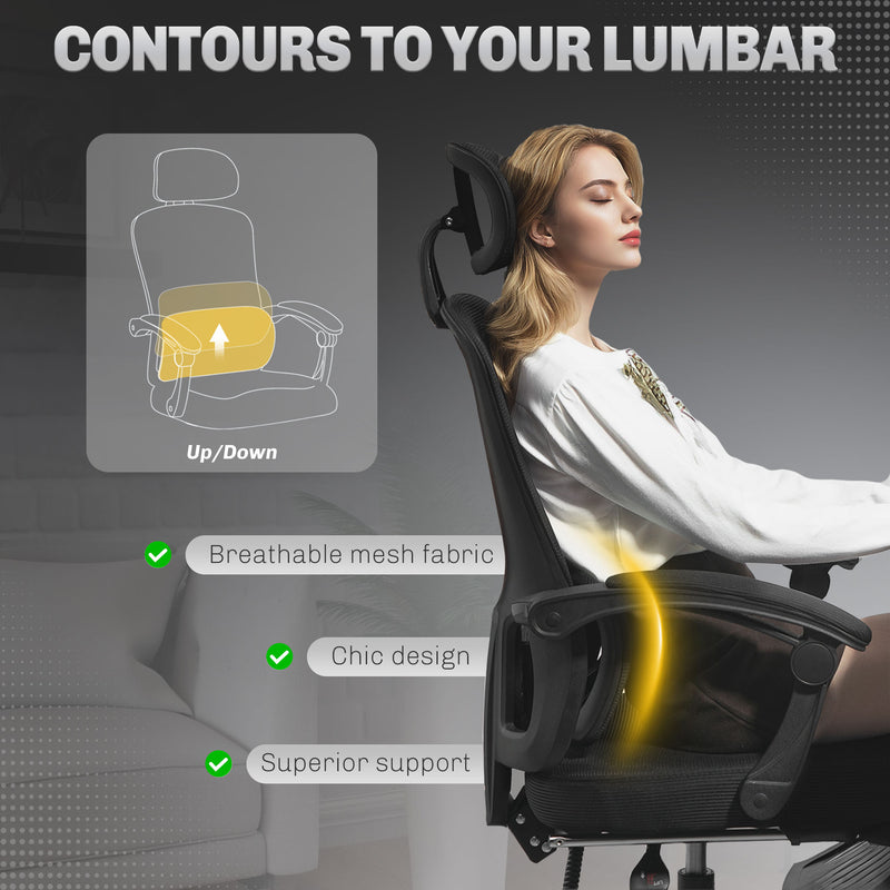 Office Chair with Adjustable Lumbar and Headrest for All Day Comfort Black