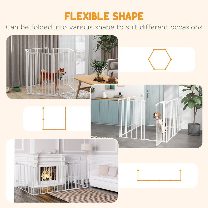 Foldable 6 Panel Dog Playpen with Door Ideal for Indoor or Outdoor Use White