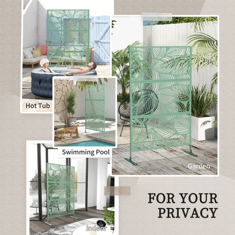 Green Metal Garden Privacy Screens with Leaf Design For Outdoor Space Division