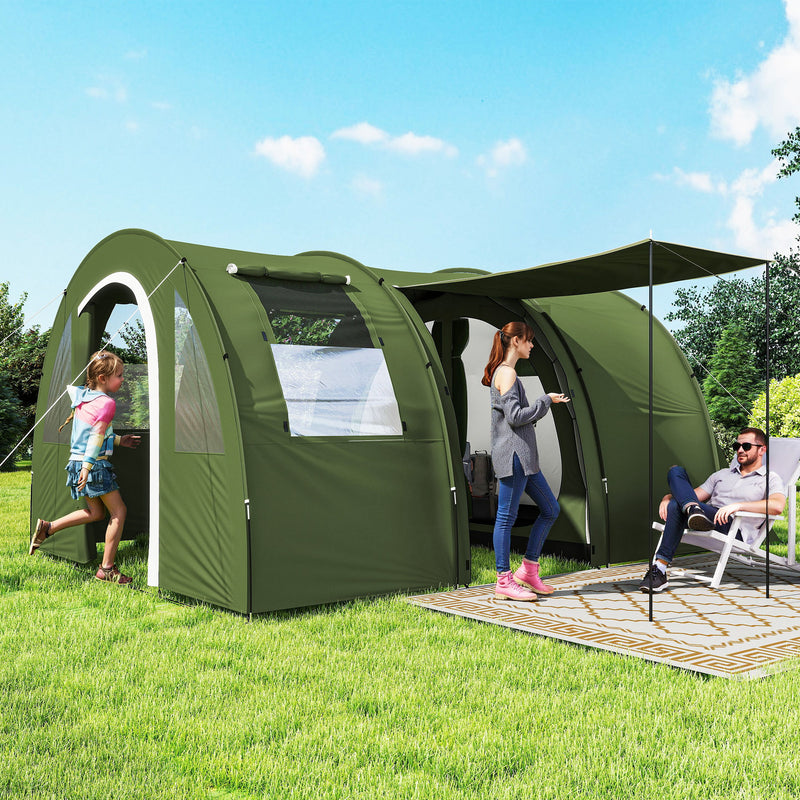6 Person Family Tent with Separate Living and Sleeping Areas for Comfortable Camping Green