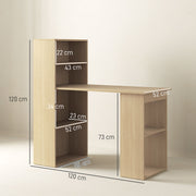 120cm Modern Computer Desk with 6 Shelves Natural Wood Finish by HOMCOM