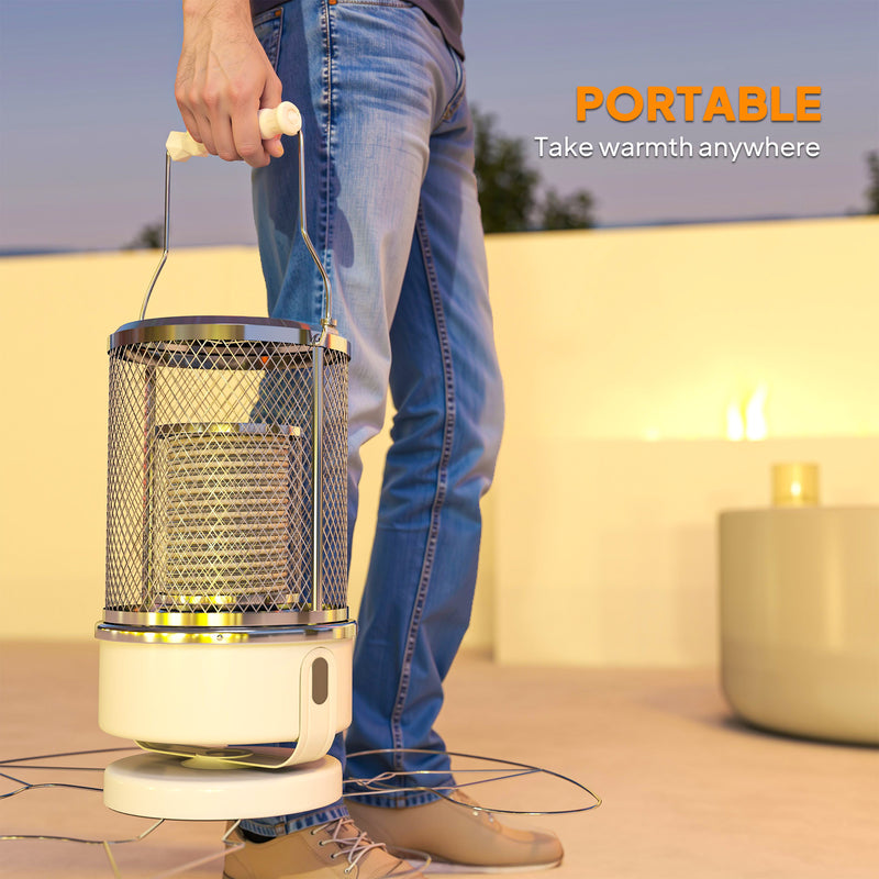 Freestanding 2000W Electric Patio Heater with Tip Over Protection for Outdoor Use, White