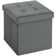 Foldable Velvet Feel Storage Ottoman With Padded Seat And Hidden Compartment Grey