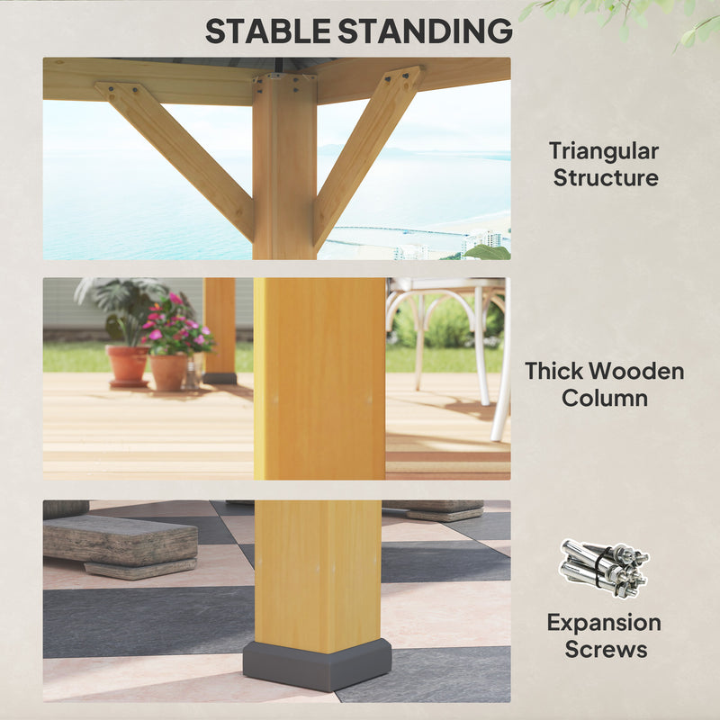 3x3M Hardtop Garden Gazebo with 2 Tier Steel Roof and Solid Wood Frame for Garden or Patio by Outsunny