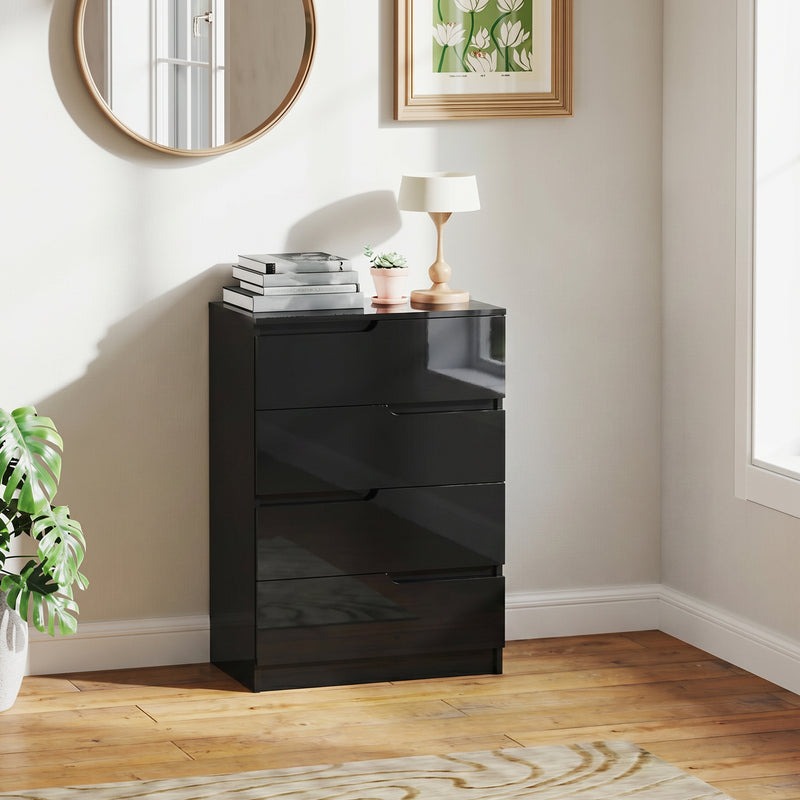 Chest of Drawers with 4 Spacious Drawers for Organised Bedroom Storage High Gloss Black