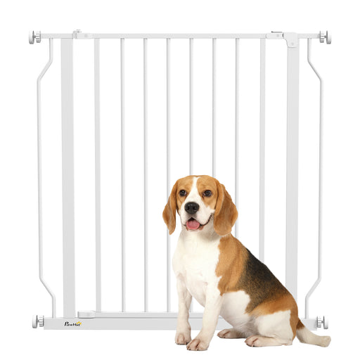 Extra Wide Dog Safety Gate with Easy Walkthrough Door for Stairs and Hallways White