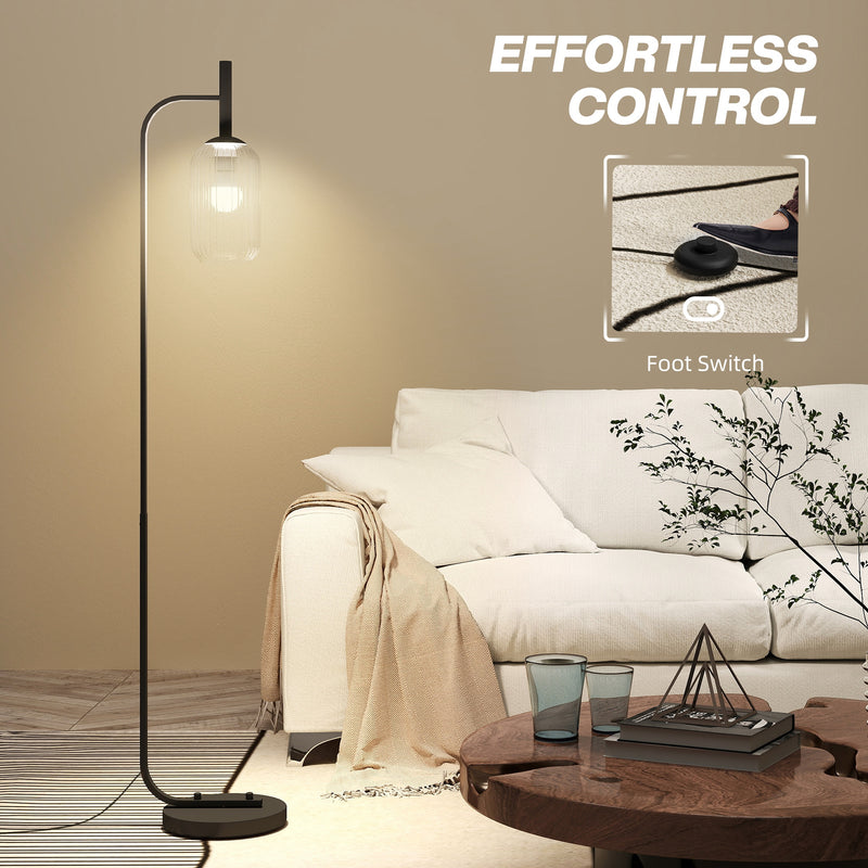 Modern Black Floor Lamp with Glass Shade and Foot Switch for Living Room or Bedroom