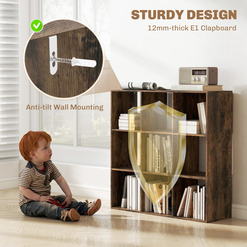 Nine Cube Storage Shelf Unit With Open Compartments For Home or Office, Rustic Brown