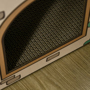 Two in One Cat House with Scratching Board and Catnip for Indoor Cats Brown