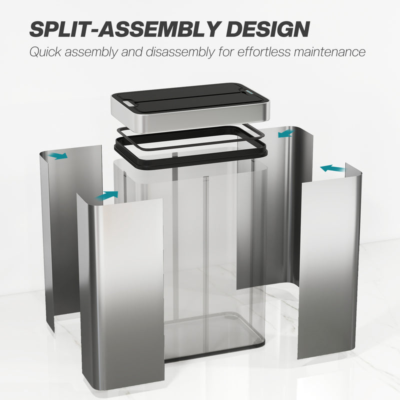 Sensor Kitchen Bin 55L Hands Free with Slim Space Saving Design Silver Tone Homcom
