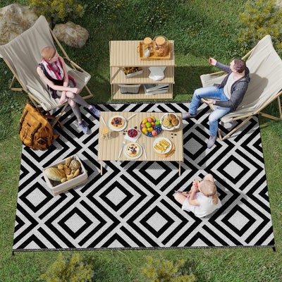 Black Reversible Outdoor Rug 182x274cm Lightweight Plastic Mat for Camping and Garden