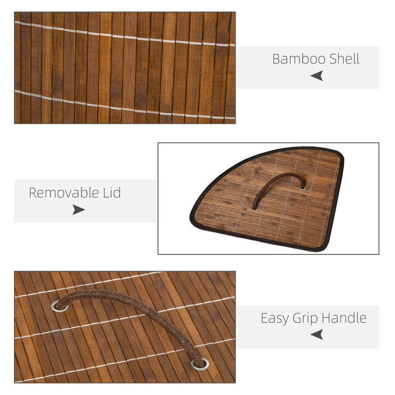 Brown Bamboo Laundry Basket With Lid 55L Removable Washable Lining Corner Hamper by HOMCOM